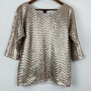 White House Black Market Sz Medium Women’s Gold Silver Zigzag Sequin Dolman Top